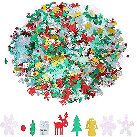 Vocoliday 100 g / 4800 Stück Weihnachtskonfetti-Mix-Folie, Schneeflocke, Engel, Geschenk-Box, Stechpalmen-Pailletten, Weihnachtsbaum-Konfetti, hell für Weihnachtsfeier-Dekorationsset (Stil 2)