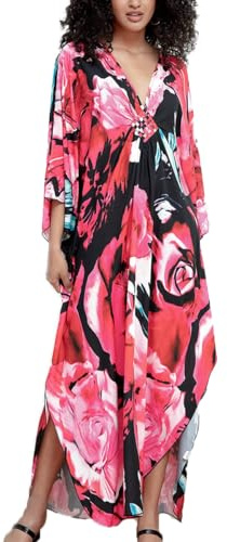 ZaisuiFun strandklänning dam sommar lång kaftan maxiklänning boho stående klänning sommarklänning strandklänningar överdimensionerade, Färg 02, En Storlek