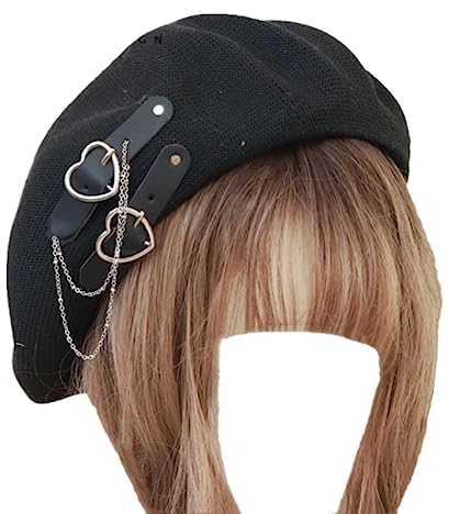 Kvinnor tonåringar andningsbar gotisk Lolita-basker hatt häxa mode accessoar gotisk svart basker hatt häxa hatt, svart, en storlek