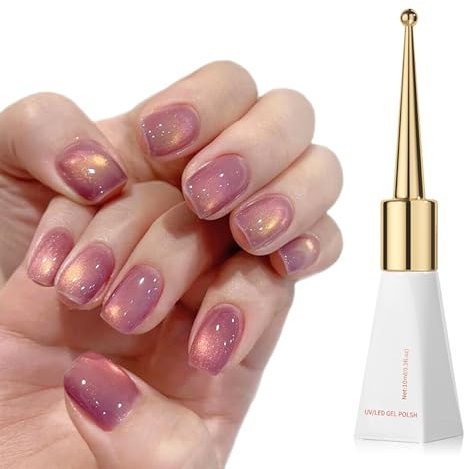 Jelly Cat Eye Gel Nail Polish, Pink Glitter Crystal Gel Nail Polish, 10ml Pearl Shell Reflective Polish, Sparkle Shiny Cat Eye UV Soak-Off Gel Polish Use With UV LED Lamp