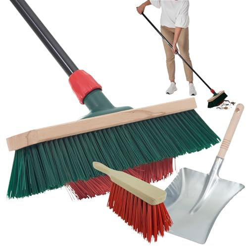 Novaliv Balai de jardin avec manche en V - 40 cm - Poils Elaston - Avec balayette - Noir - Composé d'une pelle et d'une balayette - Balai de terrasse - Balai d'écurie - Outdoor Broom