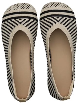 Scarpe da ballerina classiche da donna, casual, a maglia, comode, morbide, sportive, piatte, con punta tonda, comode, scarpe da balletto, scarpe da balletto, scarpe da sposa, beige., 40 EU