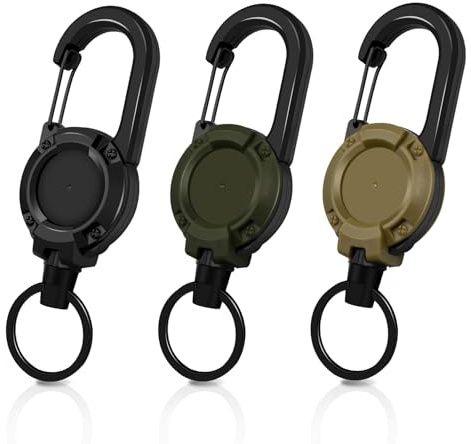 Schlüsselanhänger Ausziehbar 3 Stücke Schlüsselband Ausziehbar Ausweis JoJo Einziehbarer Schlüsselanhänger mit 60cm Stahldrahtseil, Ausweishalter Ausziehbar mit Karabiner (Schwarz+Grün+Khaki)