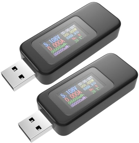 Fastsaw 2 x USB Tester Voltage Meter Tester Power USB Battery Checker USB C Voltage Current Voltmeter Amp Volt Ammeter USB Mobile Tester USB Cable Charger Detector