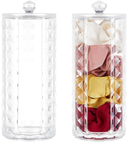 PH PandaHall 2 stücke Scrunchie Halter Organizer Klar Acryl Scrunchie Display Ständer Haargummi Halter Mit Rautenmuster Und Deckel Für Damen 7.15x17.5cm