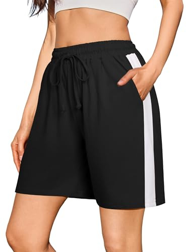 Litherday Pantaloncini Donna Estivi 95% Cotone Shorts Sportivi Larghi con Tasche Vita Alta Traspiranti per Jogging Ciclismo Yoga Fitness Casual Nero S
