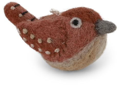 Gry & SIF Osterkranz, Dekokranz zum aufhängen, Filzkranz, Osterdekoration, Handmade, Fairtrade, Frühlingsdekoration, Naturdekoration (Zaunkönig Rusty Brown 6x5x3 cm)