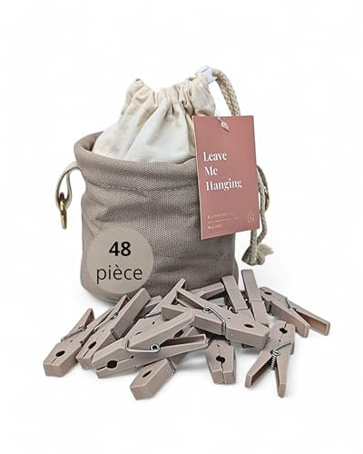 LIVLIG Clothes Peg Bag with 48 Pegs, Weatherproof Peg Bag for Clothespins, Beige
