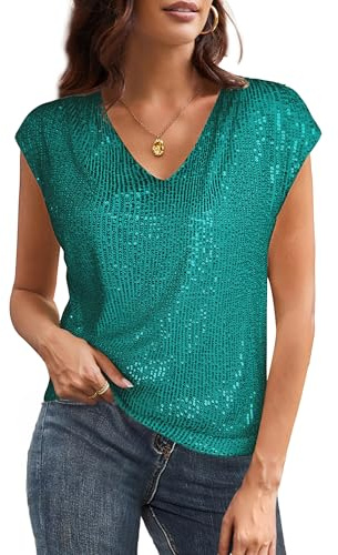GRACE KARIN Donne Blusa Elegante a Canotta con Scollo a V Scintillante per Outfit Invernali Festivi