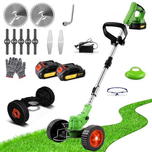 Cordless Garden Strimmer, 21V Cordless Strimmer, 3 in 1 Electric Garden Strimmer Grass Cutter with 2 x 2.0Ah Batteries, Telescopic Lightweight Grass Trimmer for Clearing Weeds Flower Lawn