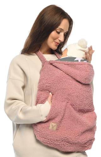 MijaCulture Tragecover M025 TEDDY - Copertura universale per portabebè e mantello, copertura calda per neonati (rosa antico)
