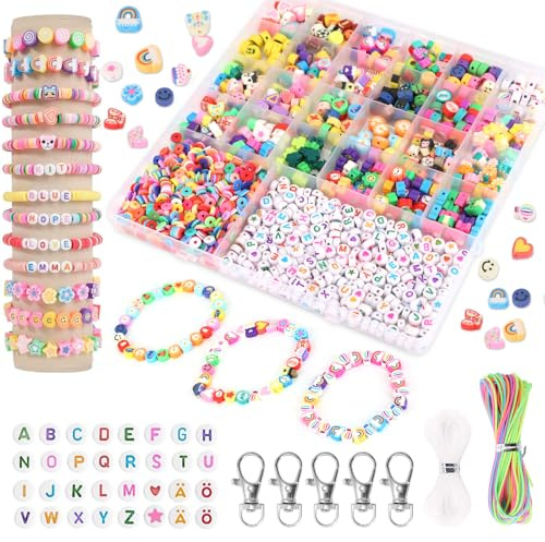 nplaseta 1800pcs Perles pour Bracelet, 32 Types Perle Enfant Kit Bracelet, Bijoux Jouet Enfants pour Filles de 5 à 12 Ans, Activité Manuelle Enfant, Cadeau Fille 5 6 7 8 9 Ans