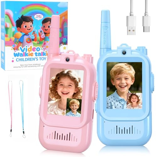 JOYVOVO Walkie Talkie Niños Recargable, Walkie Talkies con Cámara HD, Cambiador De Voz, Videollamada (Paquete de 2), Regalos de Cumpleaños, Juguetes Al Aire Libre para Niños y Niñas de 3 a 12 Años