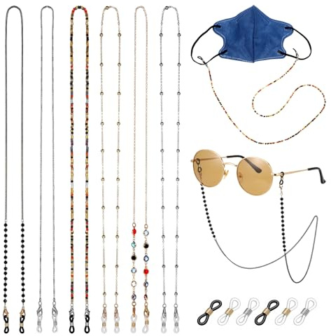 Ouligay 6 stycken pärlor, glasögonkedja, damer, flerfärgad, glasögonkedja, fashionabla glasögonkedjor, tunn, glasögonkedja, pärlor, glasögon, kedja, glasögonband, glasögonkedja, för glasögon, glasögon