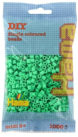 Hama Perlen 207-11 Bügelperlen Beutel mit ca. 1.000 Midi Bastelperlen mit Durchmesser 5 mm in Hellgrün, kreativer Bastelspaß für Groß und Klein