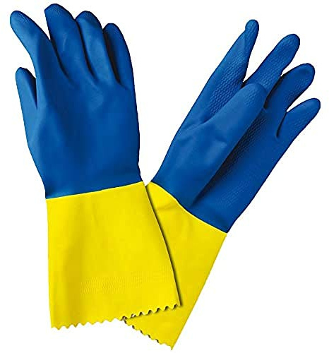 Sanyc Guante de Goma, Látex, Azul/Amarillo, pequeña