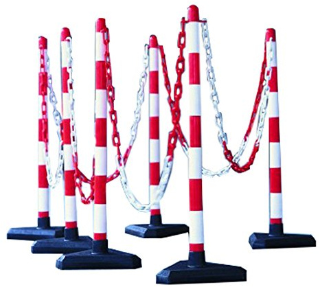 Caledonia Signs 59037 10M Chain Post Kit, 6 Posts, 10 Hooks and Links, Concrete Base, Black/Yellow
