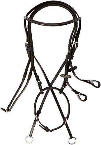 Cwell Equine Brides croisées en Cuir sans Mors avec rênes en Toile Noir F/C/P (Pony)...