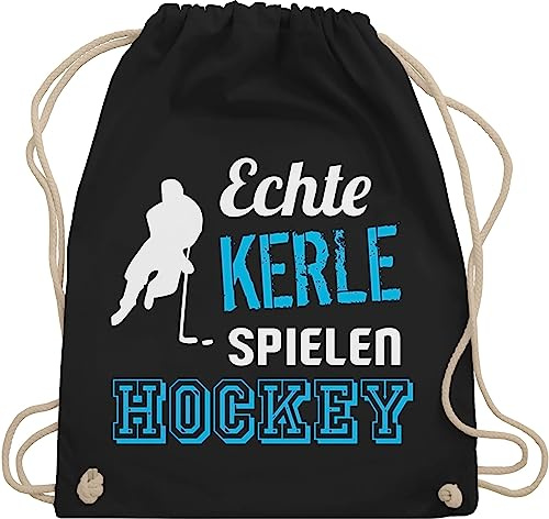 Turnbeutel Rucksack - Eishockey - Echte Kerle spielen Hockey - Unisize - Schwarz - kinderturnbeutel icehockey geschenk beutel sport tasche kinder 25. geburtstag baumwollrucksack mit spieler