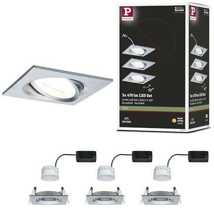 Paulmann 93456 LED Einbauleuchte Nova Coin Basisset schwenkbar eckig 84x84 mm 50° Coin 3x6W 3x470lm 230V 2700K Alu gedreht