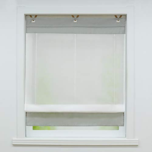Joyswahl Voile Ösenrollo Transparenter Raffrollo mit Farbiger Blende »Irene« Schals Fenster Gardine mit Hakenaufhängung, ohne Bohren BxH 60x155cm Silbergrau 1 Stück