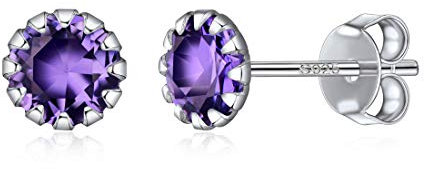 ChicSilver Boucles d'oreilles en Argent 925 Avec Pierre de Naissance Coloré Elégant Boucles d'Oreilles Clous et Puces Femme - Idée Cadeau Anniversaire,Noël,Saint Valentin Février.-améthyste