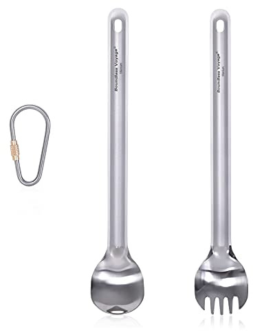 Boundless Voyage Outdoor Titanium Long Handled Spoon Spork Ultralight Camping Polished Tableware Flatware Set 2 Pcs