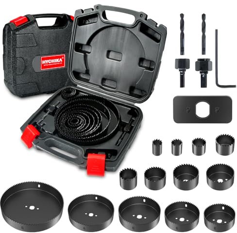 Hole Saws, HYCHIKA 19 PCS Hole Saw Set 9mm-152mm, Hole Cutter Perfect for Drilling Soft Wood, PVC Board and Plastic Plate, 2 Mandrels, 2 Drill Bits