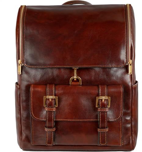 Time Resistance Rucksack aus Leder - Handgefertigt in Italien - 100% Lederrucksack - Vintage Rucksack Damen und Herren