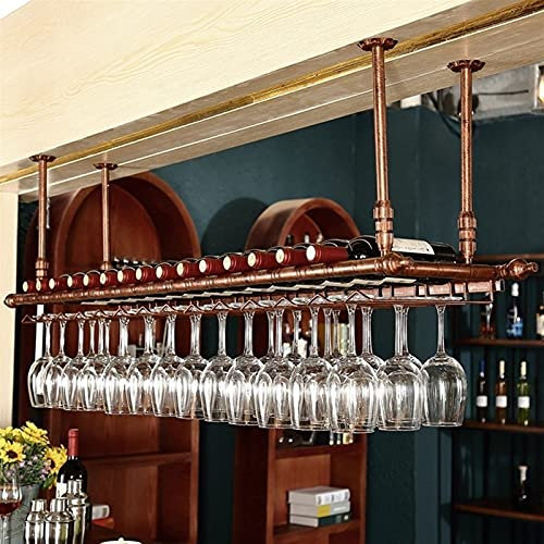 MDELRuldeⓘ Einstellbare Höhe Hängen Weinglashalter Weinglashalter Umgedreht Weinregale Einfacher Stil Eisen Weinglasregal Decke Dekoration Regal