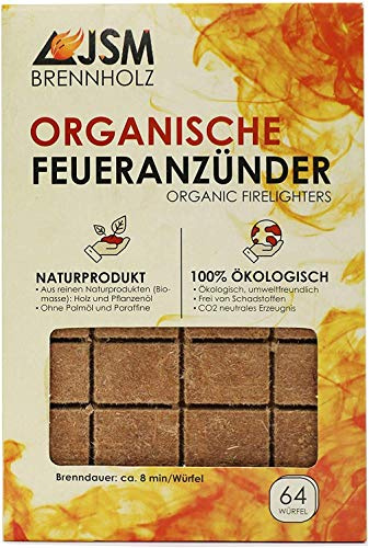 Grill-Anzünder von JSM® | Anzündwürfel aus Holz und Pflanzenöl | Kaminanzünder, Grillanzünder | 64 Würfel (20)