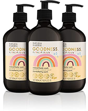 Baylis & Harding Goodness Kids Strawberry Swirl Natural Body Wash, 500 ml (Pack of 3) - Vegan Friendly