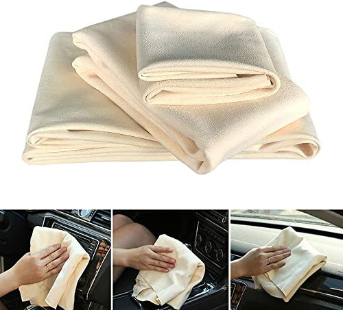 XiXiRan Panno di Camoscio per Auto - Pelle di Daino Super Assorbente - Forma Irregolare, 60*90cm - Set di 3 Pezzi