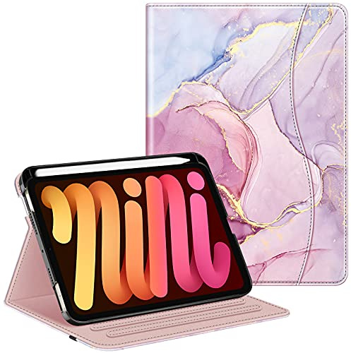 Fintie Hülle für iPad mini 7 (A17 Pro) 2024 / iPad mini 6 2021 8.3 Zoll | [Eckenschutz] Multi-Winkel Betrachtung Folio Stand Schutzhülle mit Stifthalter & Dokumentschlitze, Marmor Rosa