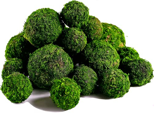 BYHER Moss Balls, 18 PCS Decorative Balls for Centerpiece Bowls - 6pcs 3.2 Natural Dried Balls+ 12pcs 2 Green Moss Balls Vase Bowl Filler (Set of 18)