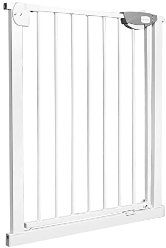 XMTECH Treppengitter 75-85 cm, Weiß, Türschutzgitter ohne Bohren Kinder | Robustes ABS+Stahlrohr, Druckmontage ohne Bohren, Auto-Close, 180° Öffnung für Treppe, Flur, Küche und Haustiere.
