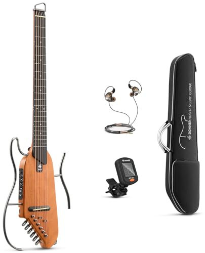 Donner HUSH-I Chitarra da viaggio - Chitarra elettrica acustica portatile, ultraleggera, silenziosa, corpo in mogano con supporto rimovibile, borsa per il trasporto e accessori