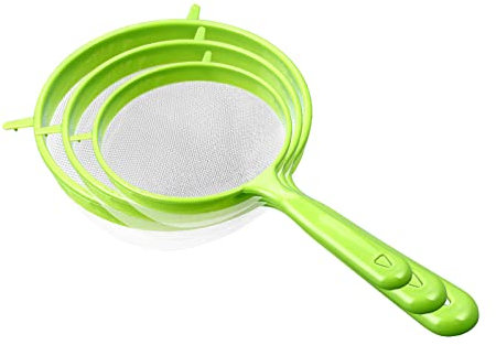 Küchensieb Set Sieb Set 3 Größen Kunststoff Sieb feinmaschig 8/11 /14cm, für Küche Mehl -Quinoa Reis Nudeln Puderzucker und Mehr mit Verstärktem -Griff geschaffen,Haushaltssieb (Grün, Einheitsgröße)