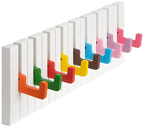 RICOO Garderobenleiste Wandgarderobe Kindergarderobe Piano Design ausklappbar WM1885-LS Garderobe Wand Hakenleiste Kleiderhaken klappbar 9 Haken Holz Klavier bunt Garderobenhaken