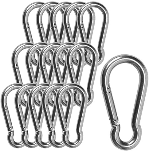 Carabiner 3 Inch Spring Snap Hook, 16pcs M8 5/16 Inch Spring Snap Hook Quick Link for Camping Hiking, 500LBS Holding Capacity Heavy Duty Steel Carabiner Clip Buckle for Hammock Swing Fitness