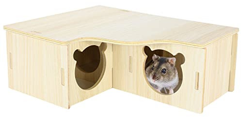 Jevnd Mehrkammer-Hamsterhaus-Labyrinth, 3-Zimmer-Verstecke, Holz-Hamster-Labyrinth & Tunnel-Erkundungsspielzeug, Zwerghamster-Haus, Lebensräume, Dekoration für Hamster, Mäuse, Rennmäuse, Lemmings