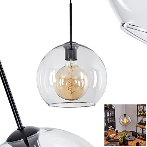 HOFSTEIN Hängeleuchte Koyoto, 1-flammige Hängelampe aus Metall/Glas in Schwarz/Klar, moderne Pendelleuchte im Retro/Vintage-Design, Ø 25 cm, E27, Esszimmer, Küche, Wohnzimmer