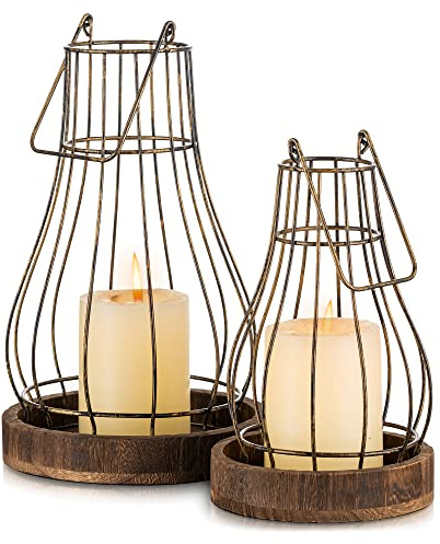 Romadedi Lantern Farmhouse Home Decor - Rustic Candle Holders Decorative Lanterns for Candle Living Room Kitchen Dining Coffee Table Fireplace Mantle Outdoor