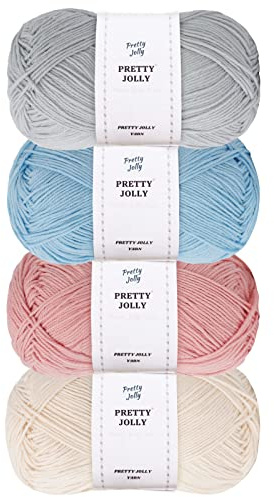 Pretty Jolly 4 Skeins Soft Baby Yarn, 100% Cotton, Crochet & Knitting, 4 Ply, Fingering Weight, Blanket Yarn for DIY Craft Total Length 4×160m/4×50g (Set 2) | 100% Cotton, Crochet & Knitting, 4 Ply, Fingering Weight, Blanket Yarn for DIY Craft Total Length 4×160m/4×50g