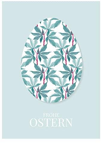 10x Elegant klassische Osterkarte mit Botanik Osterei: Frohe Ostern in hellblau, Grußkarte zu Oster Klappkarte zum Osterfest