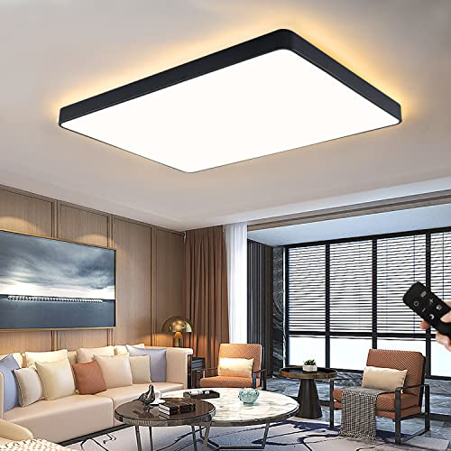 JDONG LED Deckenleuchte dimmbar 72W Deckenlampe Schwarz Rechteckig65*43*5CM | Mit Fernbedienung Wohnzimmerlampe Metall Modern Design Lamp für Schlafzimmer Esszimmer Arbeitszimmer Balkon Büro Rechteck