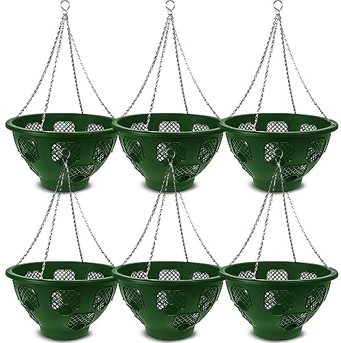 Easy Fill Set of 6 Hanging Basket - Original Easy Fill Hanging Plant Pots - 14 Inches Green Hanging Planters for Balcony, Indoor, or Outdoor - Plastic Hanging Basket for Herb, Flowers, or Plants