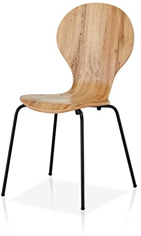 KHG Stapelstuhl Esszimmerstuhl Stuhl aus Schichtholz mit Eiche-Dekor - Sitzhöhe 45 cm, Stuhlbeine aus Metall - stapelbar für Esszimmer Gastronomie Büro