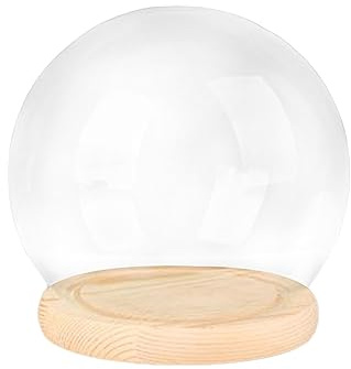Colcolo Glaskuppel mit Sockel, transparente Terrariumssockel, Cloche-Glockenglas-Vitrine für das Heimbüro, 15 cm Holzsockel