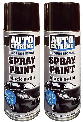 YORKSHIRE HOMEWARE 400ML Black Satin Spray Paint Multipurpose Aerosol Spray Hardware Anti Stain & Petrol Resistant Non Crack Painting Ideal for Finish for Cars, Vans, Metal and Wood (2 Cans)
